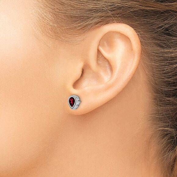 14k White Gold Pear Garnet & Diamond Earrings